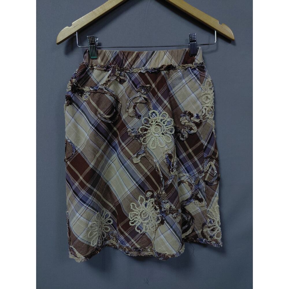 Max Studio Embroidered A-Line Knee Length Plaid Skirt Women Size XS - Picture 3 of 10
